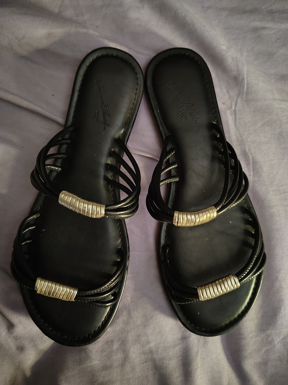 Black Womens Slide Sandals with Metallic Accent From Universal Threads For Sale - Picture 3 of 5